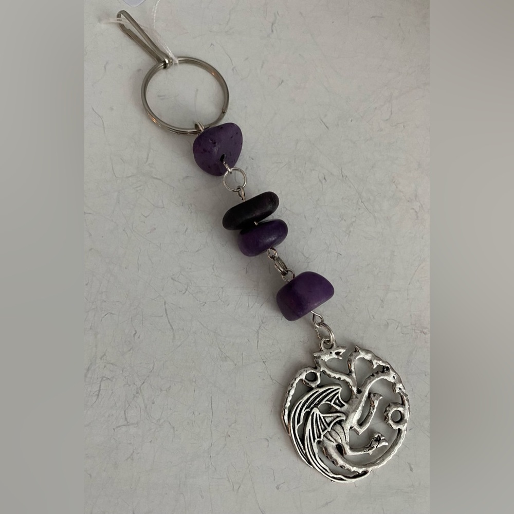 Chinese marble with dragon charm keychain